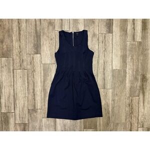 J Crew Dress Womens 12 Navy Blue Sleeveless Sheath Cocktail Classic Zip Back